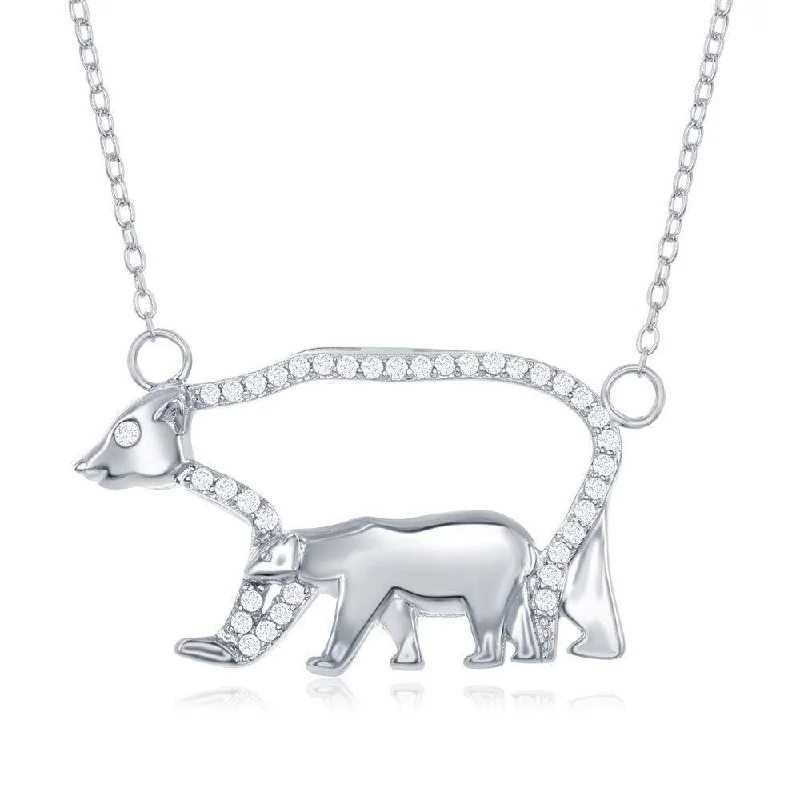 Ladies necklaces length guide-Sterling Silver Open CZ Bear with Smaller Bear Necklace