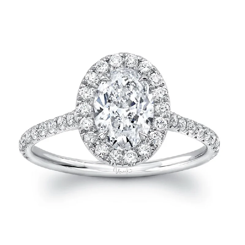 Ladies engagement rings lightweight feel-Uneek Classic Oval Diamond Halo Pave Engagement Ring