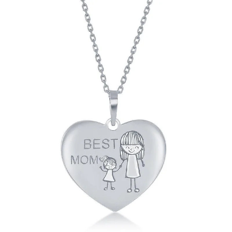 Ladies necklaces retail stores-Sterling Silver Engraved Best Mom Mom and Daughter Heart Necklace