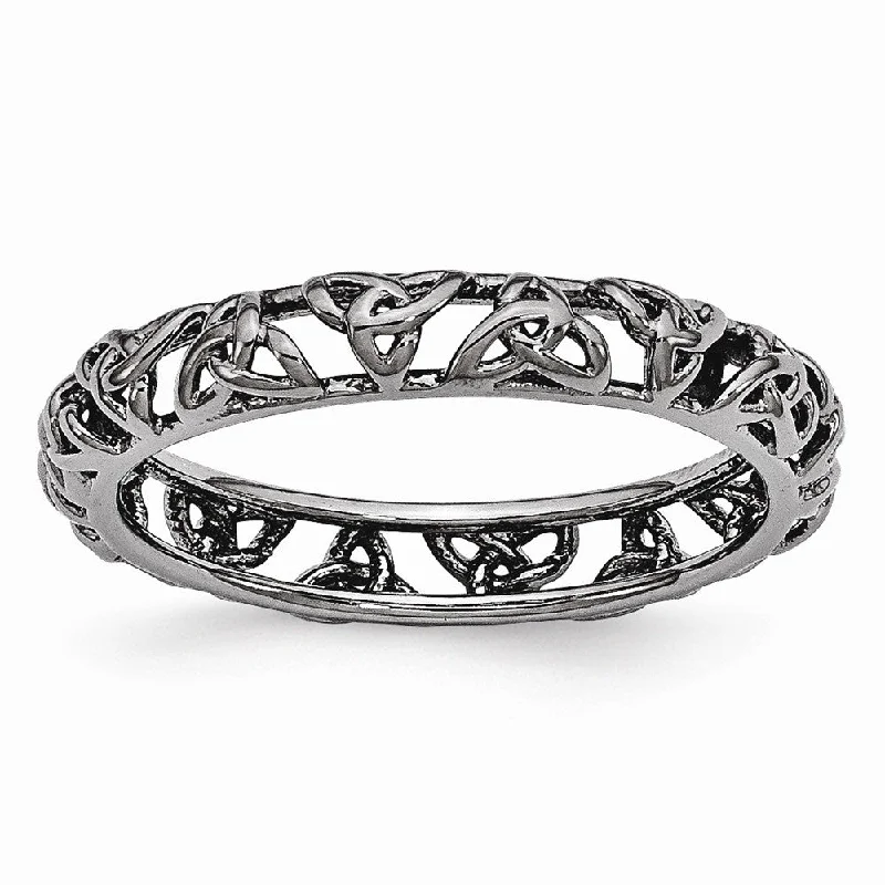 Ladies ring thumb designs-Black-plated Sterling Silver Stackable 3.5mm Celtic Knot Band