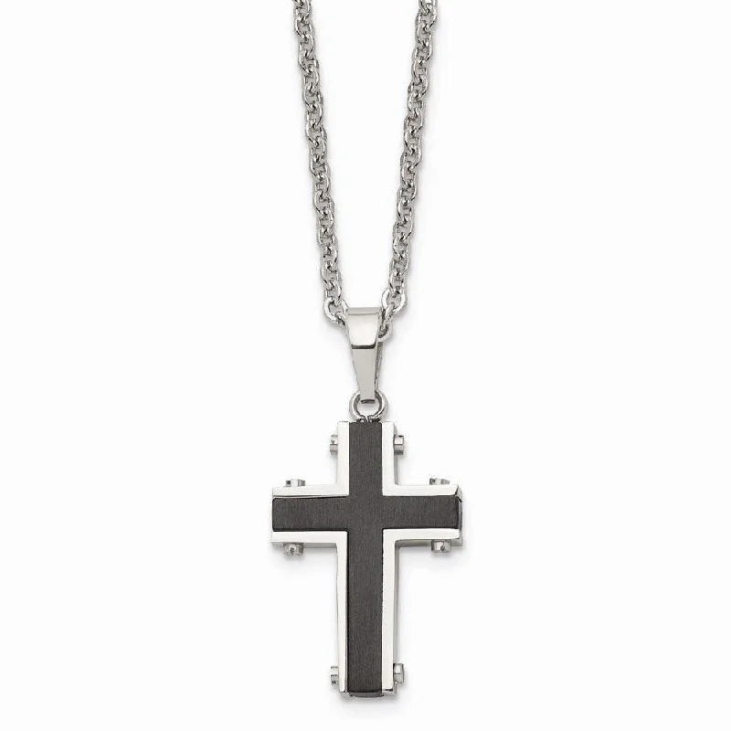 Ladies necklaces light luxury-Stainless Steel Polished Black IP-plated Cross Necklace