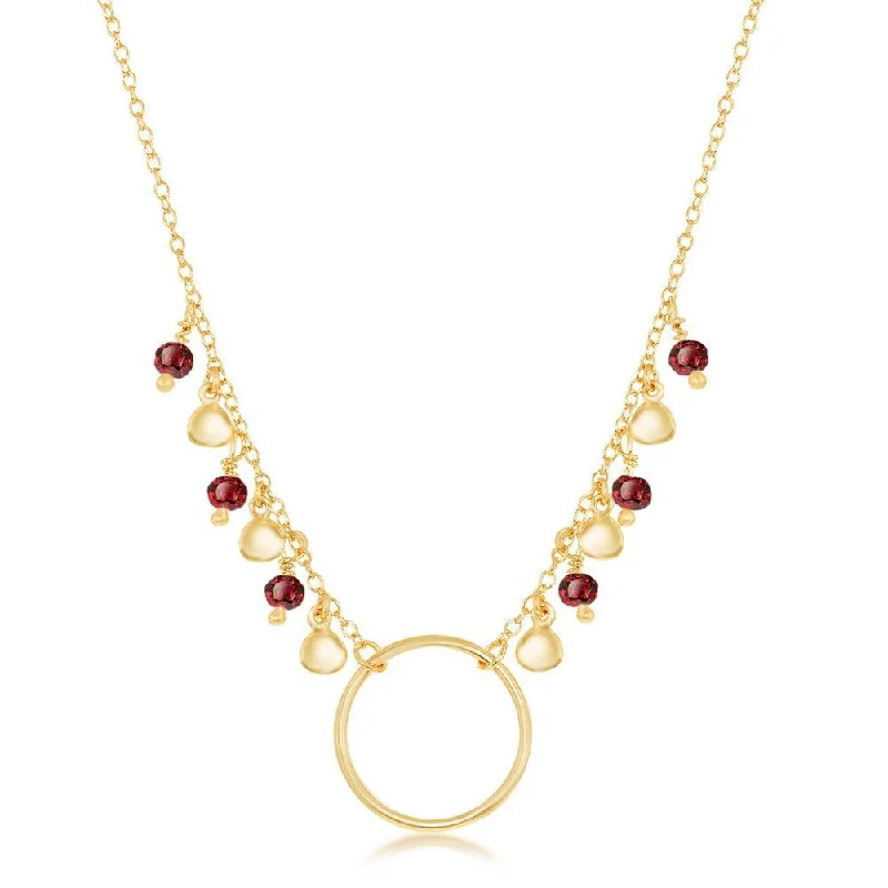 Ladies necklaces friendship tokens-Sterling Silver Dangling Garnet & Discs with Open Circle Necklace