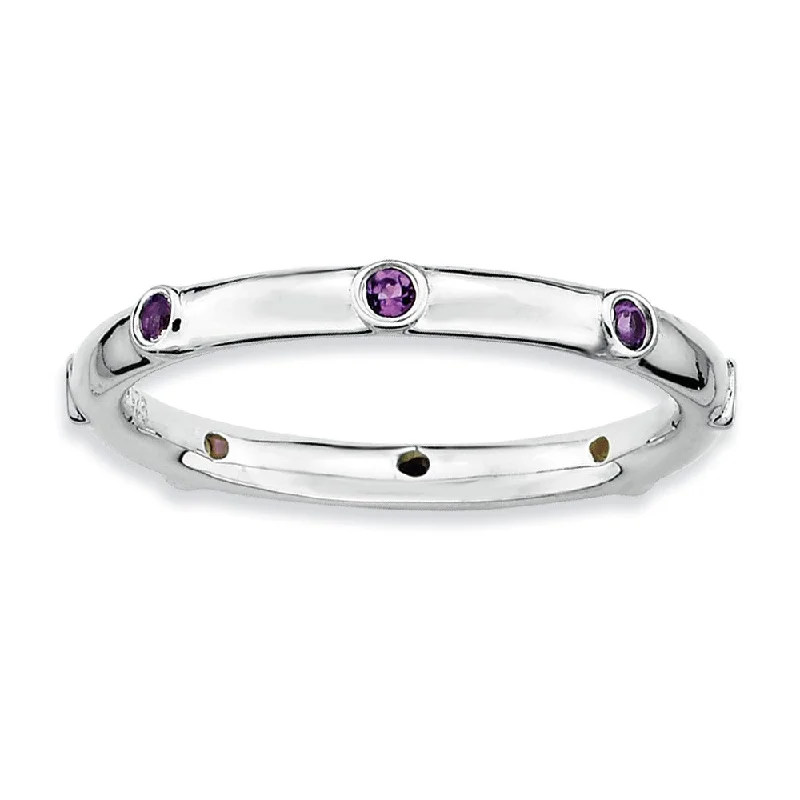 Ladies ring holiday gifts-2.25mm Sterling Silver Stackable Amethyst Accent Band