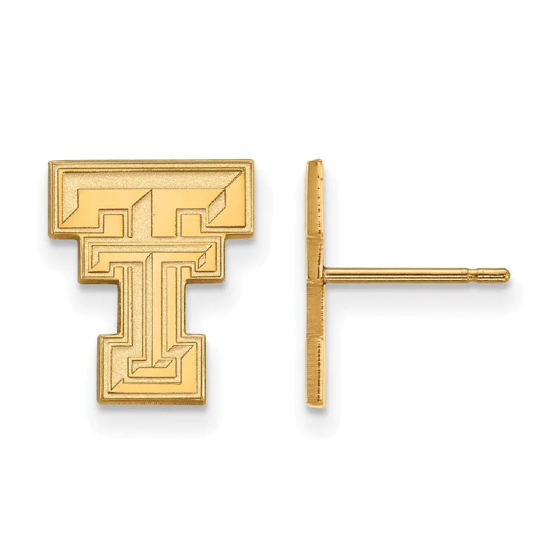 Ladies earrings investment value-14k Gold Plated Silver Texas Tech University SM Post Earrings