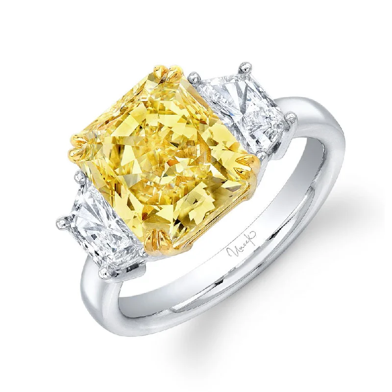 Ladies engagement rings punk flair-Uneek Natureal Collection Three-Stone Radiant Yellow Diamond Engagement Ring