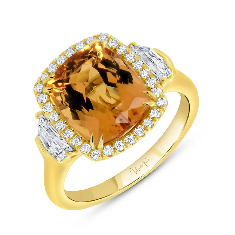 Ladies engagement rings bezel styles-Uneek Precious Collection Three-Stone Cushion Cut Topaz Engagement Ring