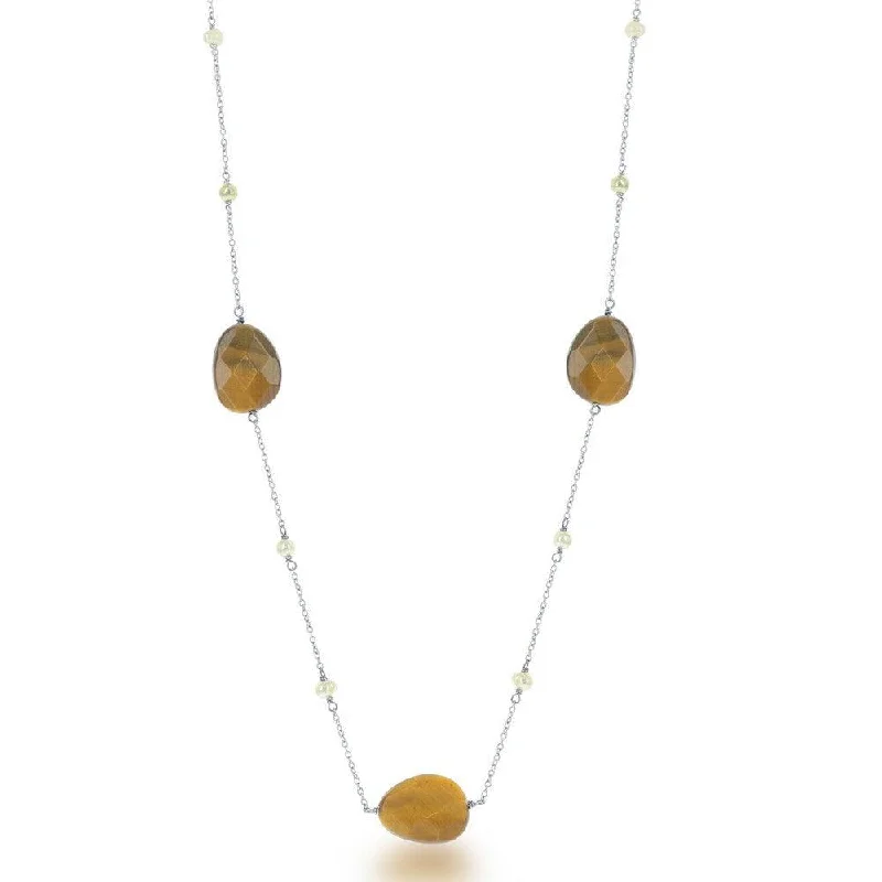 Ladies necklaces length guide-Sterling Silver Brown Tiger Eye with Round FWP Necklace