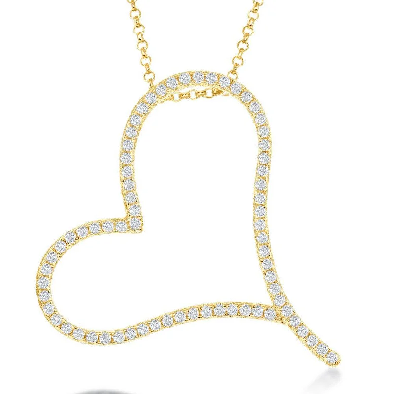 Ladies necklaces investment value-Sterling Silver Gold Plated Large Micro Pave Heart Necklace