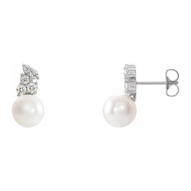 Ladies earrings retail stores-14K Gold FW Cultured Pearl & 3/8 CTW Diamond Post Earrings, 8 x 10mm