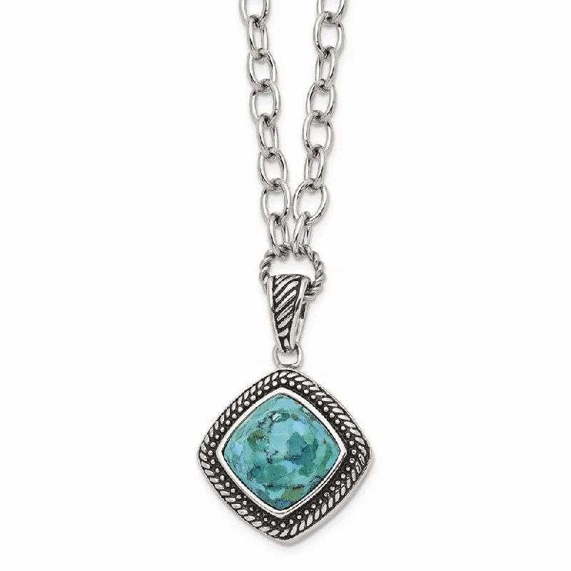 Ladies necklaces silver finish-Stainless Steel Polished/Antiqued Imitation Turquoise 20.5in Necklace