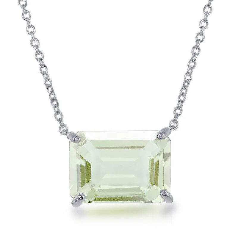 Ladies necklaces luxury brands-Sterling Silver Rectangle Green Amethyst Prong Set Necklace