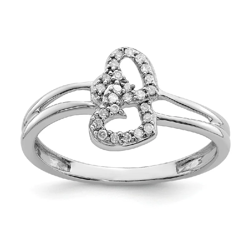 Ladies ring proposal choice-Diamond Double Heart Ring in Sterling Silver