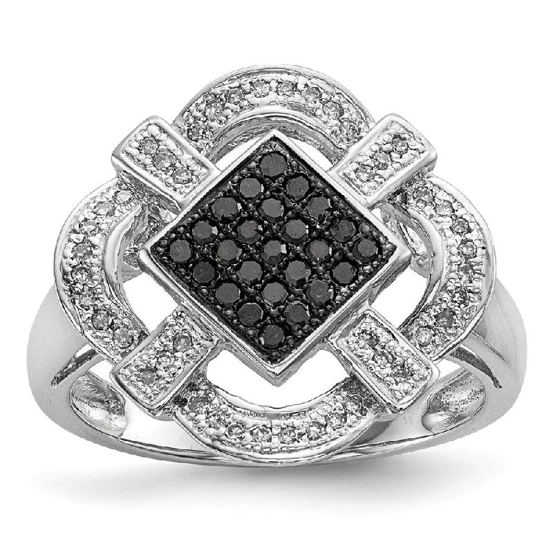 Ladies ring sale events-1/3 Cttw Black & White Diamond Rhombus Ring in Sterling Silver