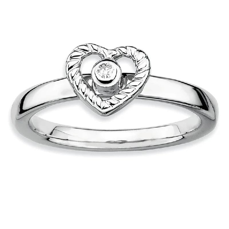 Ladies ring cute looks-Sterling Silver Stackable .014 Ctw HI/I3 Diamond 7mm Open Heart Ring