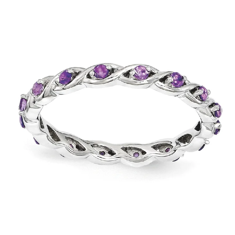 Ladies ring couple sets-2.5mm Rhodium Plated Sterling Silver Stackable Amethyst Twist Band