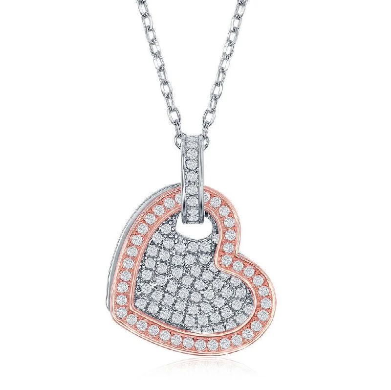 Ladies necklaces cute looks-Sterling Silver Micro Pave Heart with Open RG Heart Necklace