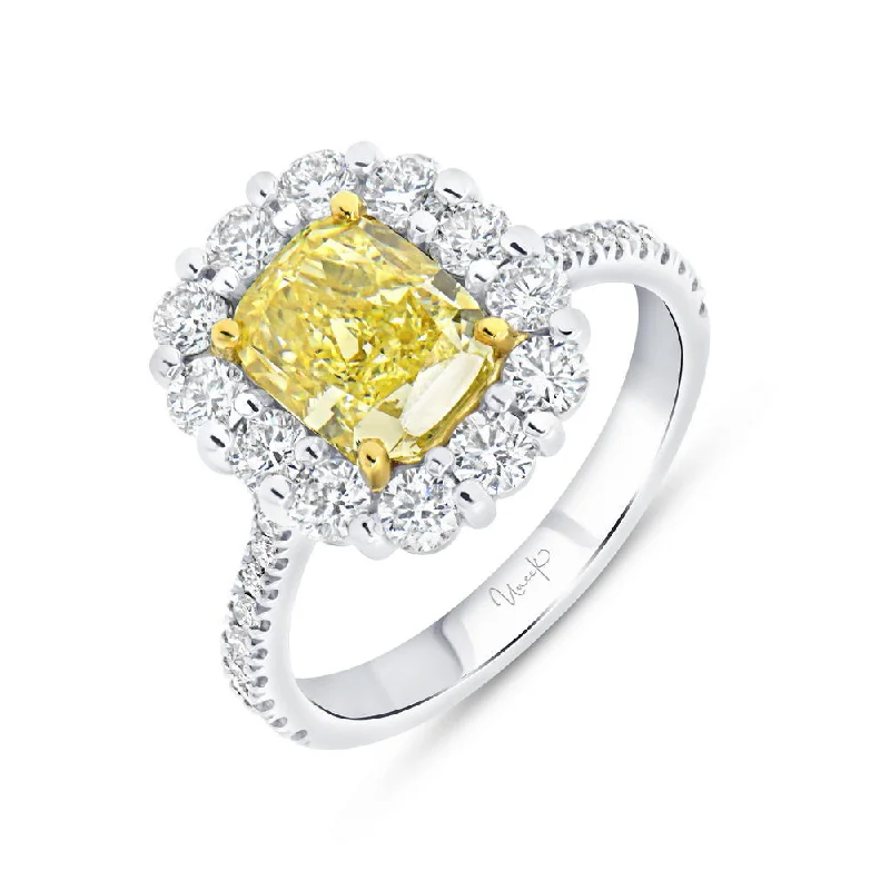 Ladies engagement rings upgrade choices-Uneek Natureal Collection Halo Cushion Cut Yellow Diamond Engagement Ring