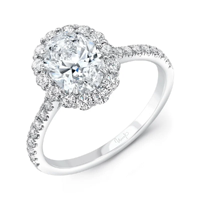 Ladies engagement rings worldwide trends-Uneek Timeless Collection Halo Oval Shaped Engagement Ring