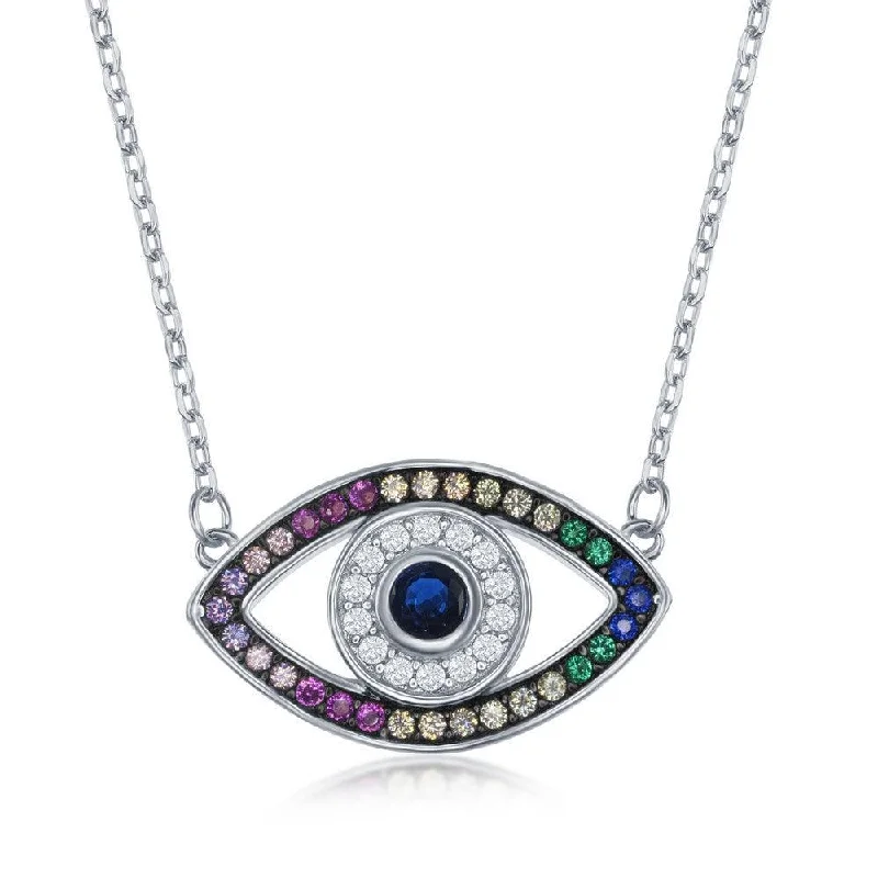 Ladies necklaces online shopping-Sterling Silver Rainbow Cubic Zirconia Evil Eye Necklace