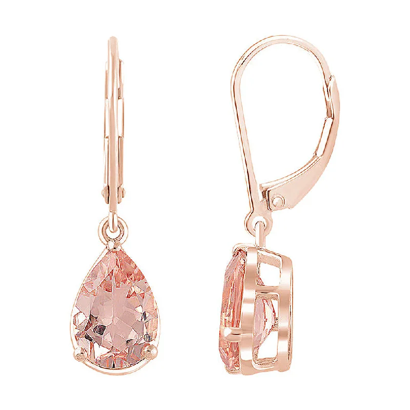 Ladies earrings sale events-7 x 28mm 14k Rose Gold 3.6 CTW Morganite Teardrop Lever Back Earrings