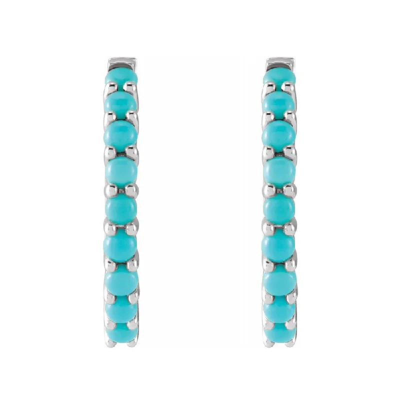 Ladies earrings size guide-14K Yellow or White Gold Turquoise Hinged Huggie Hoop Earrings, 2x12mm