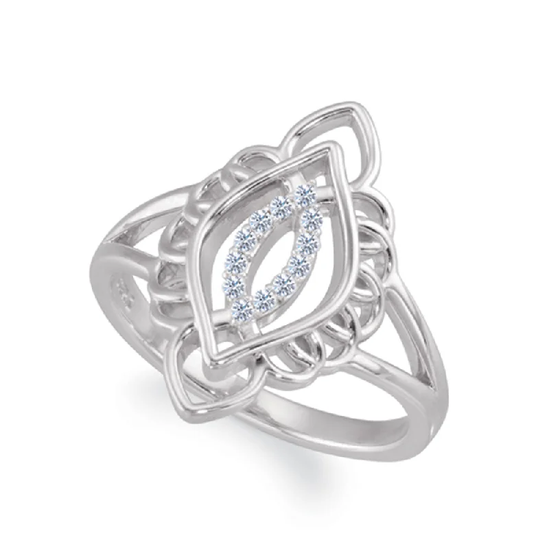 Ladies ring global brands-Marquise Shaped 1/10 Ctw G-H, I2 Diamond Ring in Sterling Silver