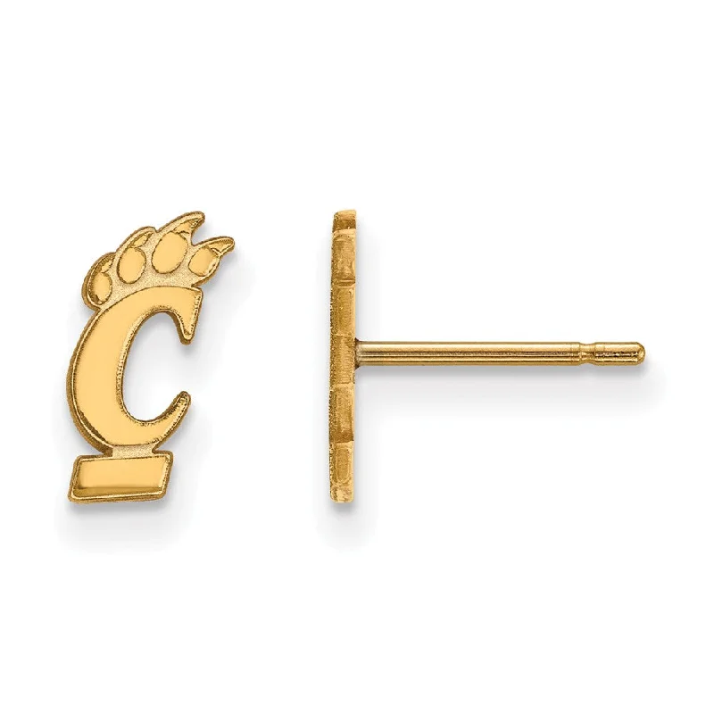 Ladies earrings retail stores-14k Gold Plated Silver University of Cincinnati XS Tiny Post Earrings