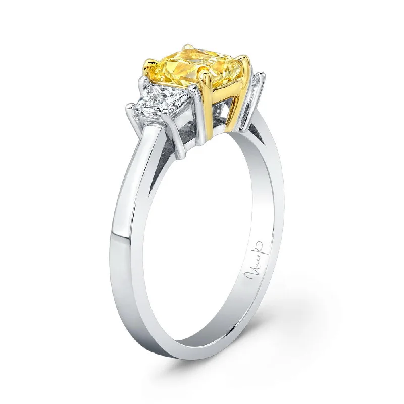 Ladies engagement rings sentimental value-Uneek Natureal Collection Three-Stone Radiant Fancy Yellow Diamond Engagement Ring