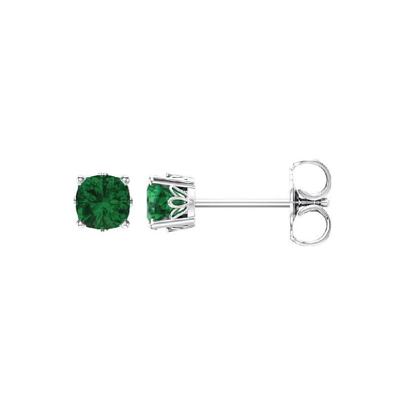 Ladies earrings rose gold-4mm Cushion Lab Created Emerald 14k White Gold Stud Earrings