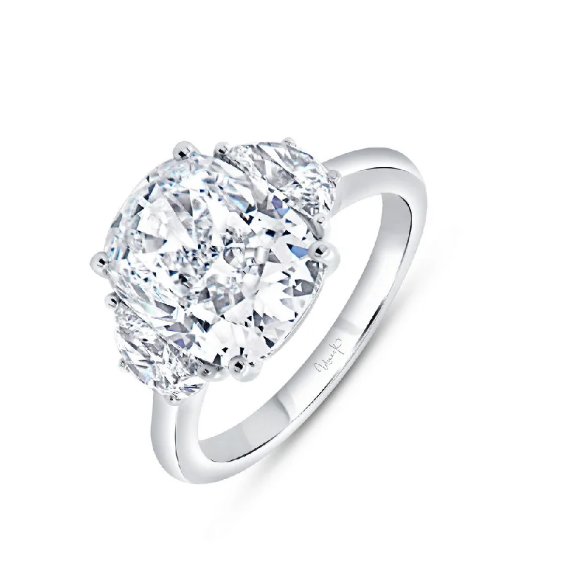 Ladies engagement rings budget-friendly-Uneek Signature Collection Three-Stone Cushion Cut Diamond Engagement Ring