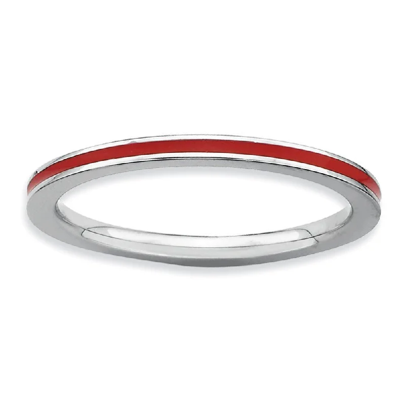 Ladies ring worldwide trends-1.5mm Sterling Silver Stackable Red Enameled Band