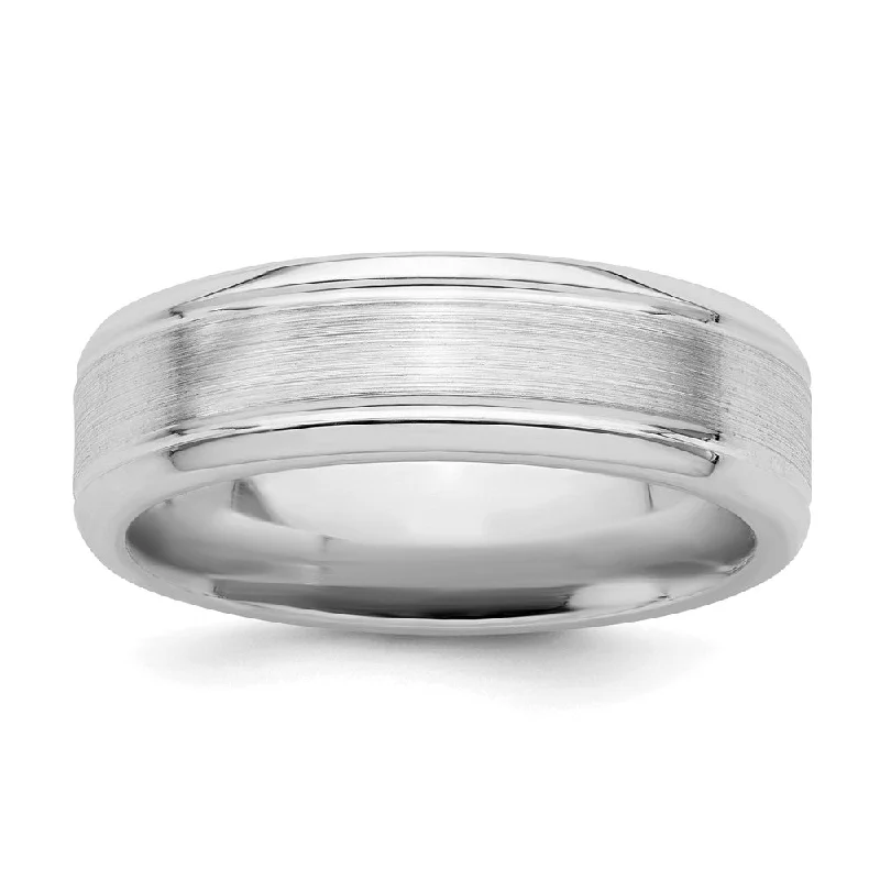 Ladies ring collectible items-6mm Rhodium Plated Sterling Silver Brushed Ridged Standard Fit Band