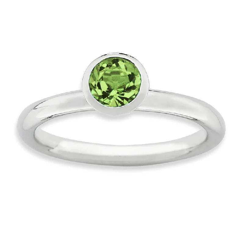 Ladies ring punk flair-Sterling Silver with 5mm Lt Green Crystals High Profile Stack Ring