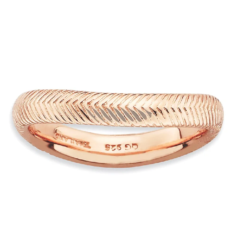 Ladies ring natural stones-3.25mm Stackable 14K Rose Gold Plated Silver Curved Herringbone Band