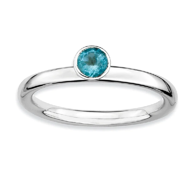 Ladies ring online shopping-Stackable High Profile 4mm Blue Topaz Silver Ring