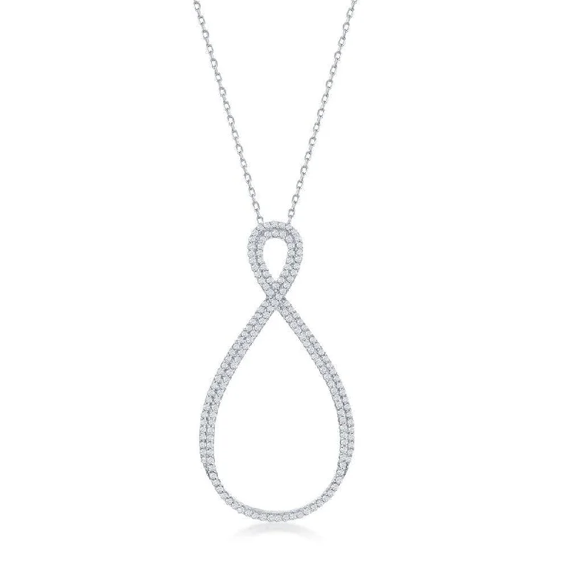 Ladies necklaces group designs-Sterling Silver Large Open Pear Shaped Infinity Design Necklace