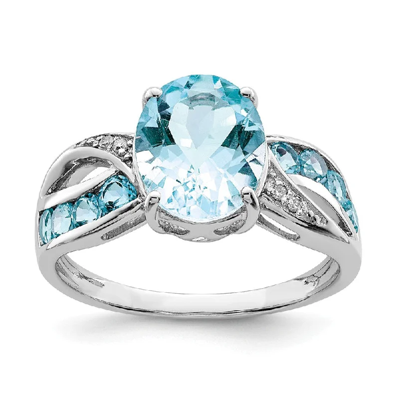 Ladies ring Mother’s Day-Light Blue Topaz & .02 Ctw Diamond Split Shank Sterling Silver Ring