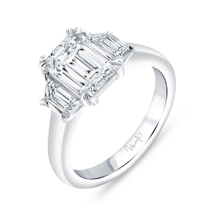 Ladies engagement rings online stores-Uneek Signature Collection Three-Stone Emerald Cut Diamond Engagement Ring