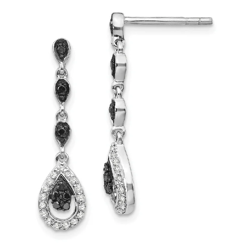 Ladies earrings mature appeal-Black & White Diamond Teardrop Dangle Earrings in Sterling Silver