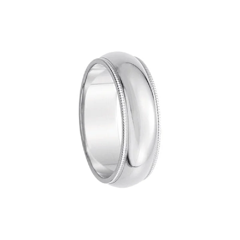 Ladies ring thumb designs-6mm Continuum Sterling Silver Milgrain Edge Domed Standard Fit Band