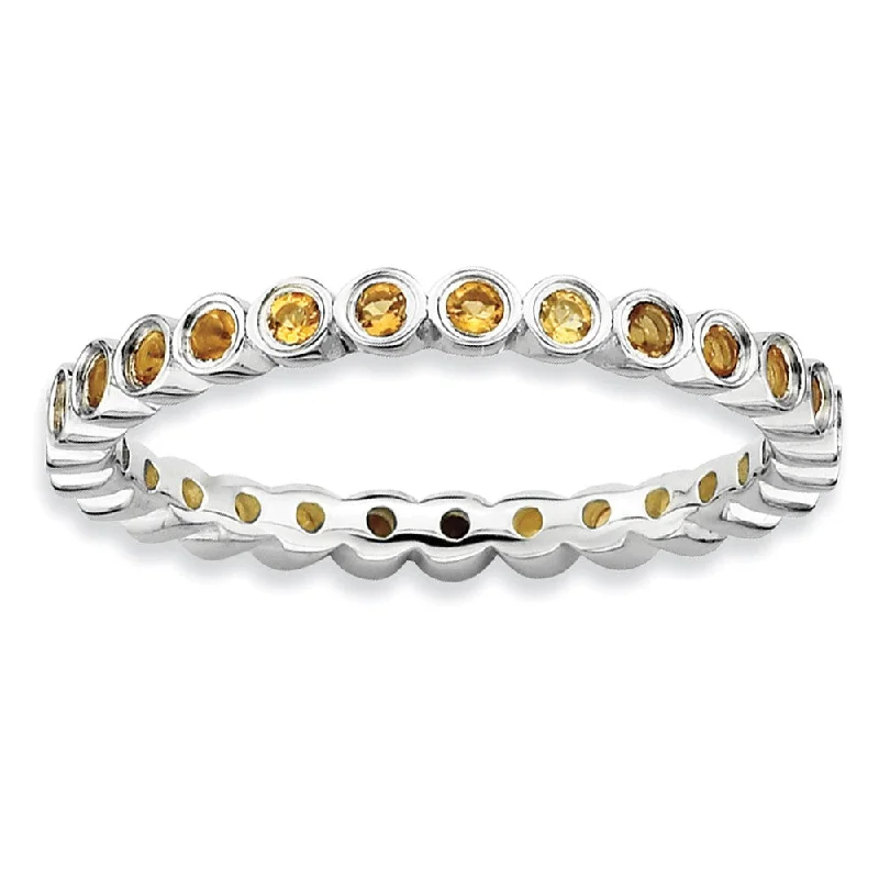 Ladies ring engagement picks-Sterling Silver Stackable Bezel Set Citrine 2.25mm Band