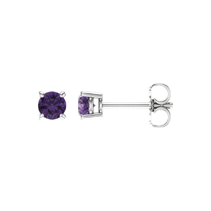 Ladies earrings luxurious designs-4mm Round Amethyst Stud Earrings in 14k White Gold