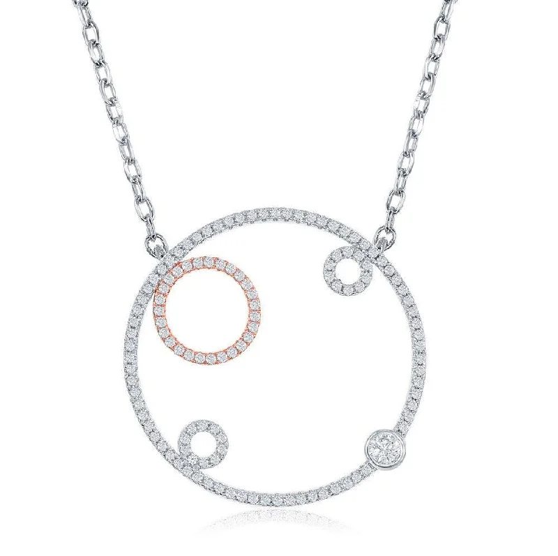 Ladies necklaces elegant styles-Sterling Silver Large Circle with Smaller Circles CZ Necklace