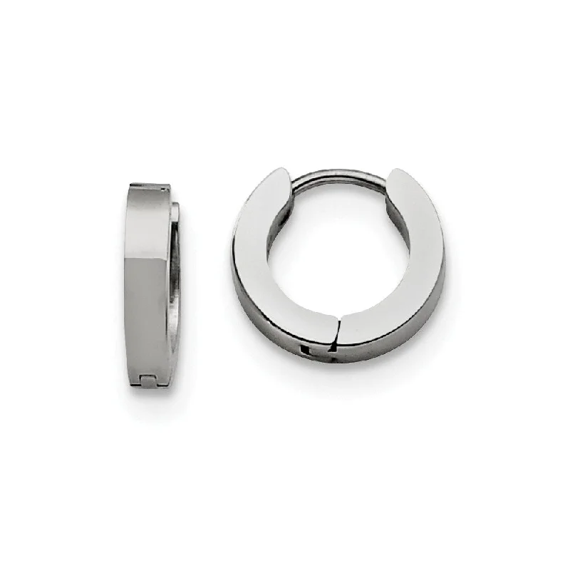 Ladies earrings office wear-Stainless Steel Polished Hinged Huggie Round Hoop Earrings, 3 x 13mm