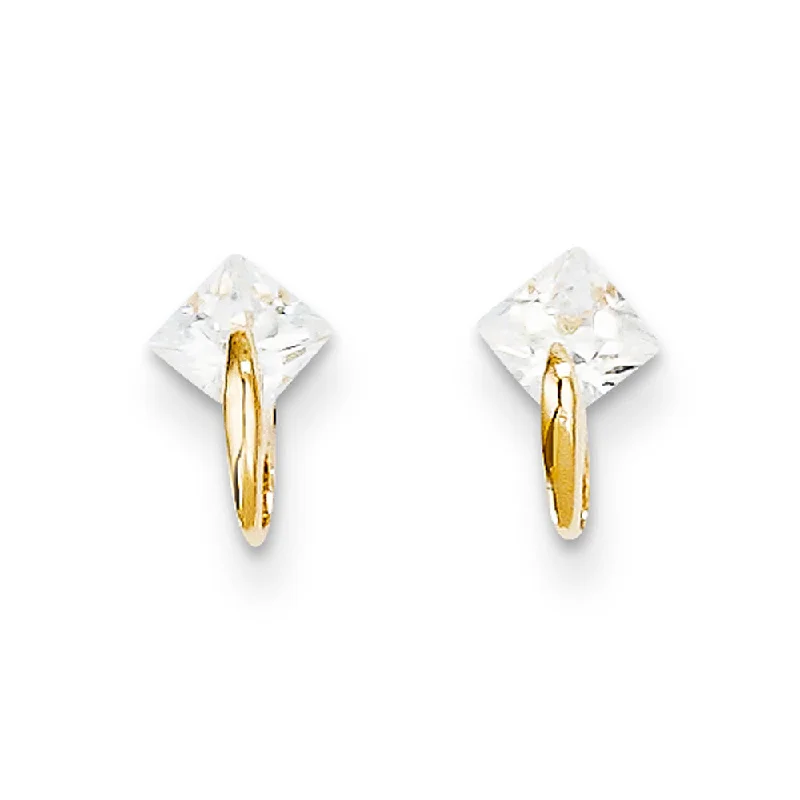 Ladies earrings 2025 trends-Kids 4mm Square Cubic Zirconia Post Earrings in 14k Yellow Gold