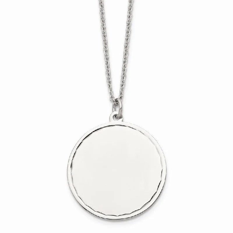 Ladies necklaces engraved names-Stainless Steel Polished Engraveable Round Disc w/2in. Ext. Necklace