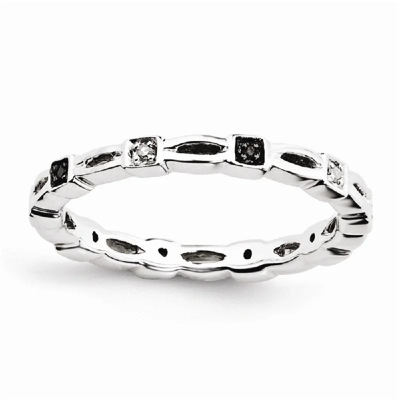 Ladies ring youthful designs-2.5mm Sterling Silver Stackable 0.05Ctw H-I White & Black Diamond Band