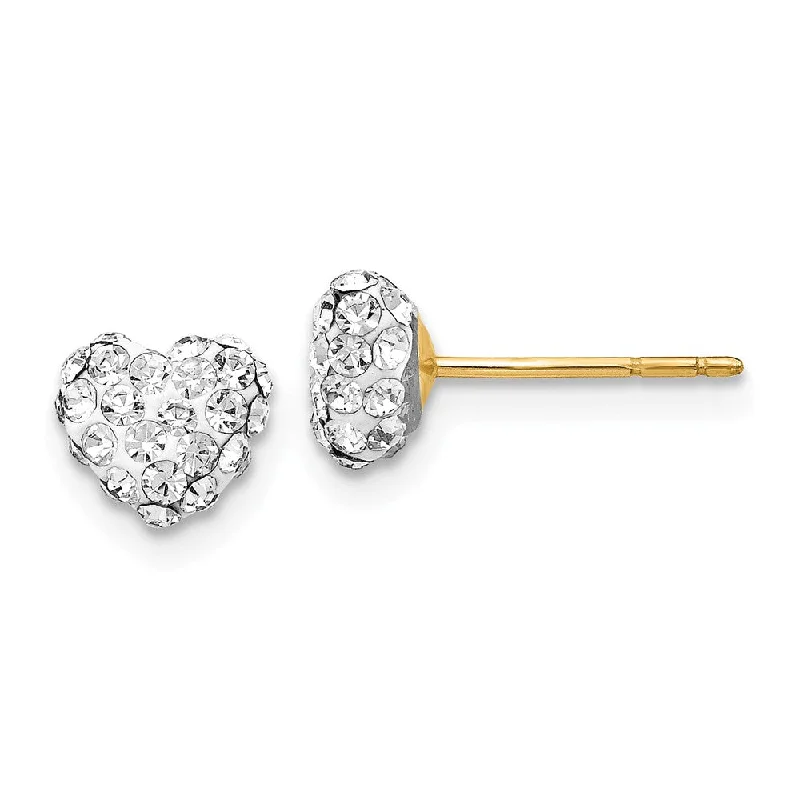 Ladies earrings youthful designs-6mm Crystal Heart Earrings with a 14k Yellow Gold Post