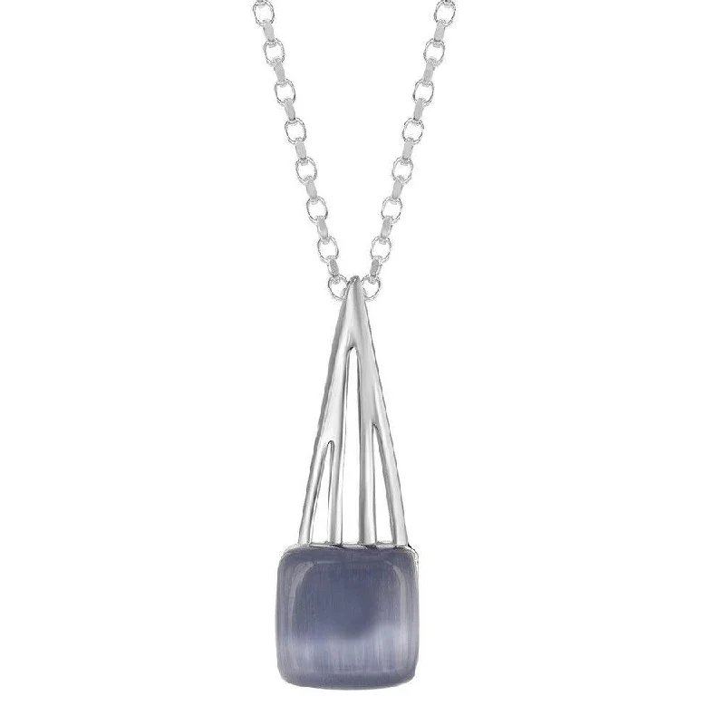 Ladies necklaces white gold-Sterling Silver Dark Blue-Grey Cat's Eye Pendant Necklace