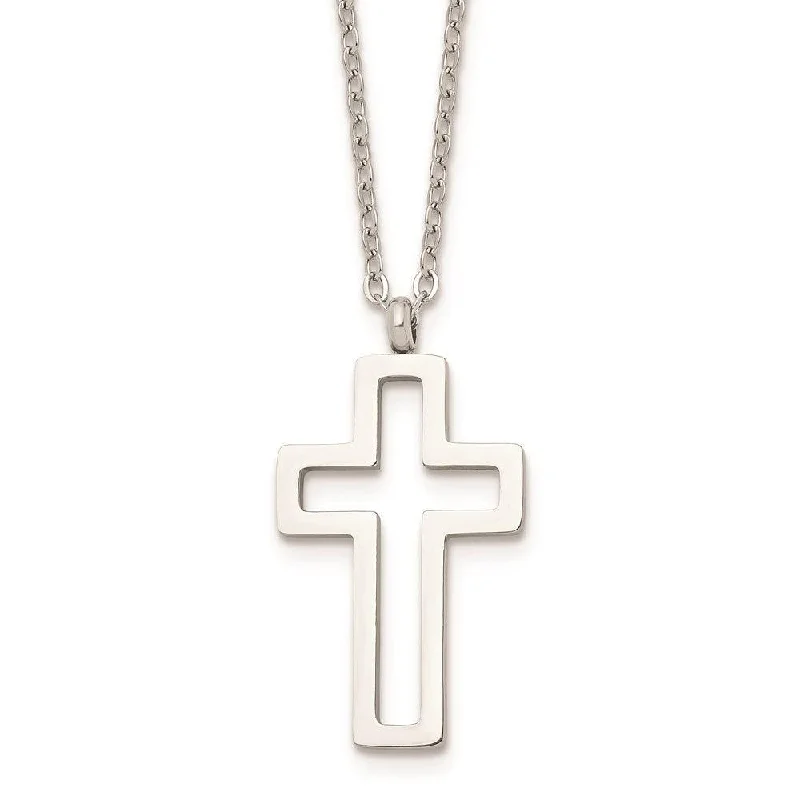 Ladies necklaces vintage charm-Stainless Steel Polished Cut-out Cross Necklace